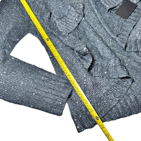 NWT Sisters Sequin Open Front Mohair Cardigan Sz L Gray Evening Sweater Holiday - Picture 8 of 13